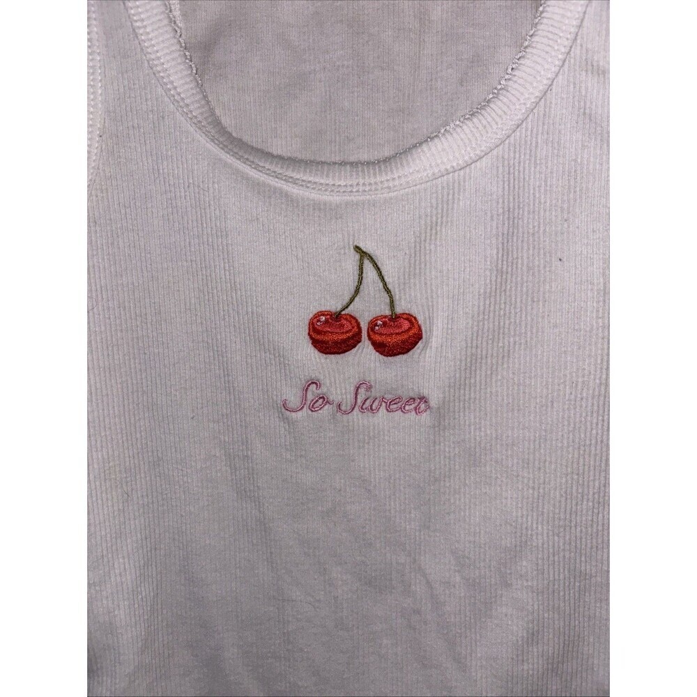 Harper & Ivy Women’s Small White Cherry Baby Tee Tank Top “So Sweet” Cute - Picture 2 of 7